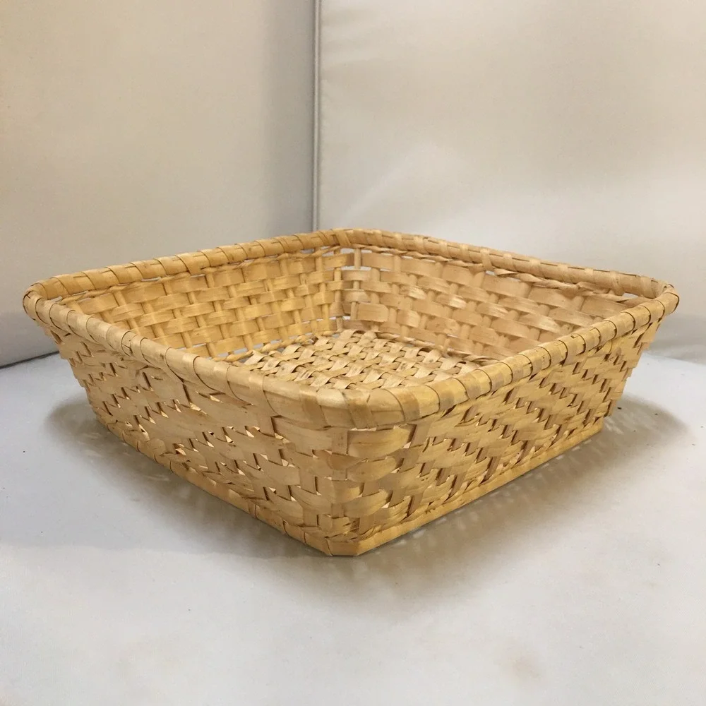 Woven Wood Splint Basket Unisex 8.5in Tan Square Rustic Storage Cottagecore